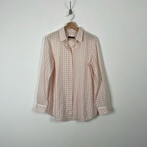Lafayette 148 New York Womens M Long Sleeve Plaid Button Down Lightweight Top